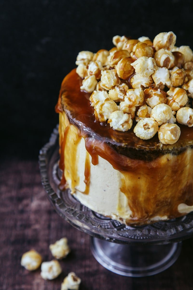 Chocolate Caramel Popcorn Cake Vegan Wallflower Kitchen