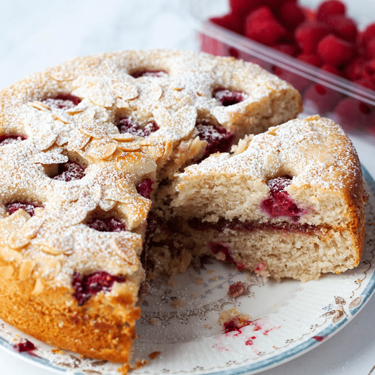 Vegan Raspberry Bakewell Cake - A British cake made with raspberries and almonds
