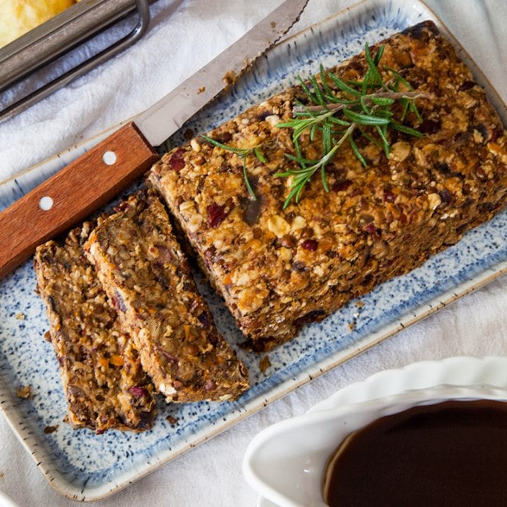 Lentil Roast with Balsamic Onion Gravy (vegan & gluten-free)