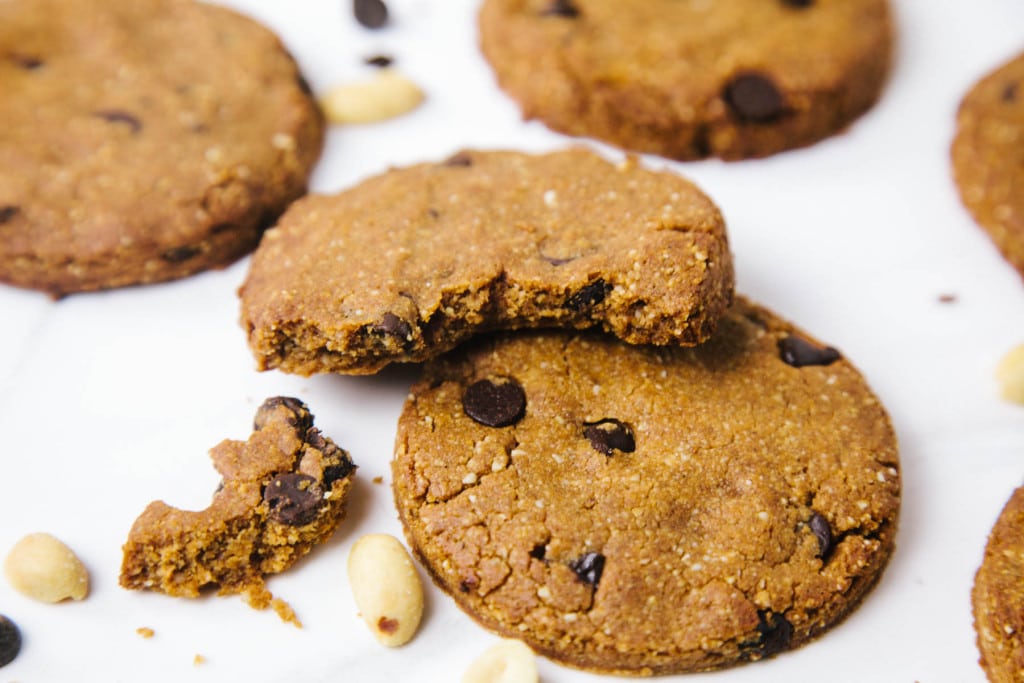 Low Carb Peanut Flour Chocolate Chip Cookies (Vegan / Grain free / Sugar free)