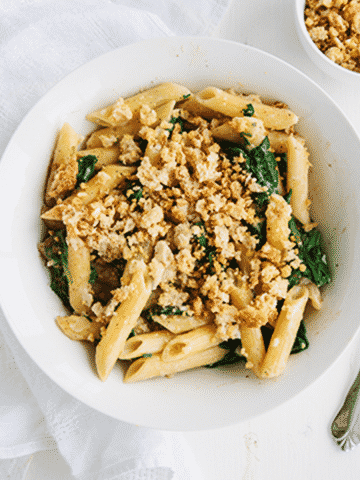 Vegan Pasta with Cheesy Spinach & Garlic Breadcrumbs