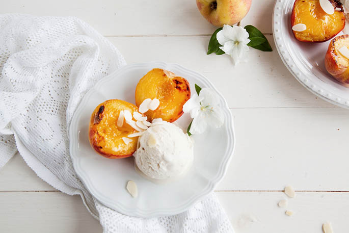 Almond Grilled Peaches & Cream (Vegan + GF)