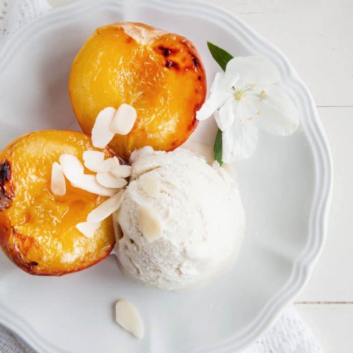 Grilled Peaches & Cream with Almonds (Vegan)