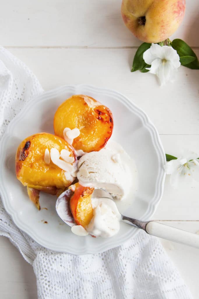 Vegan Grilled Peaches & Cream with Almonds Wallflower Kitchen