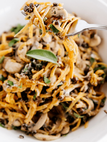 Squash Noodles with Creamy Garlic Mushrooms & Lentils