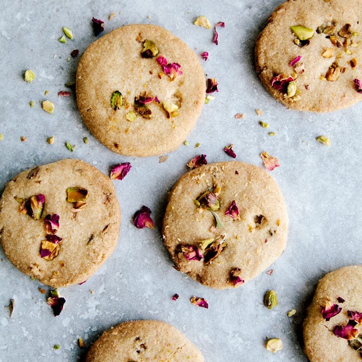 Rose, Pistachio & Olive Oil Shortbread (Vegan)