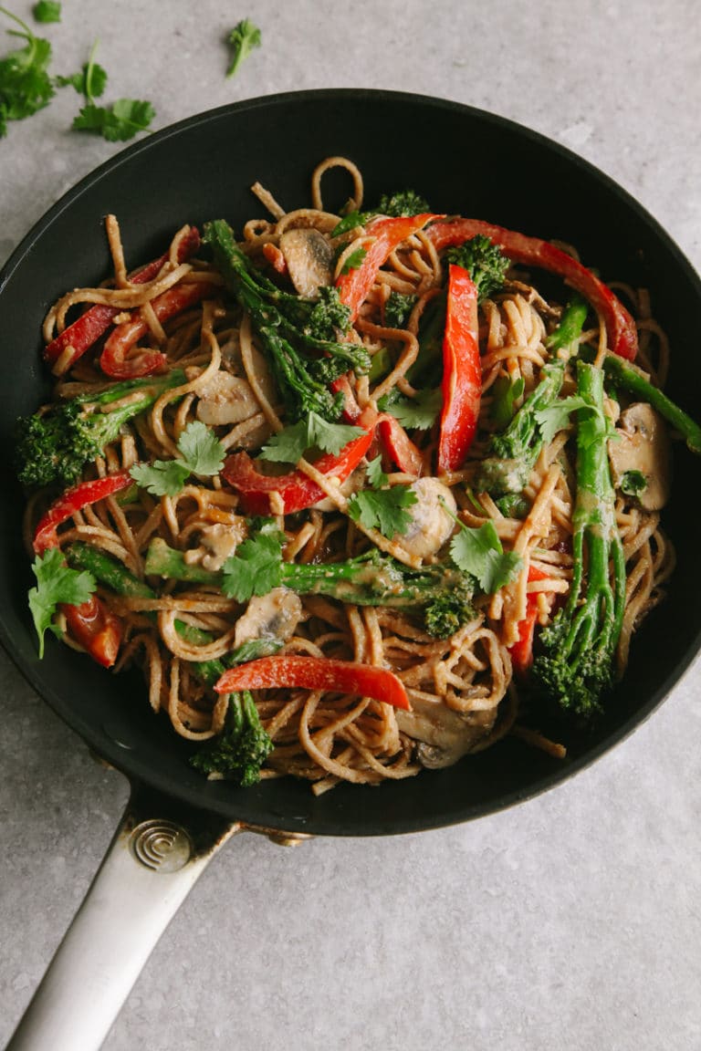 Vegan Spicy Peanut Noodle Stir Fry with Tenderstem Broccoli Wallflower Kitchen