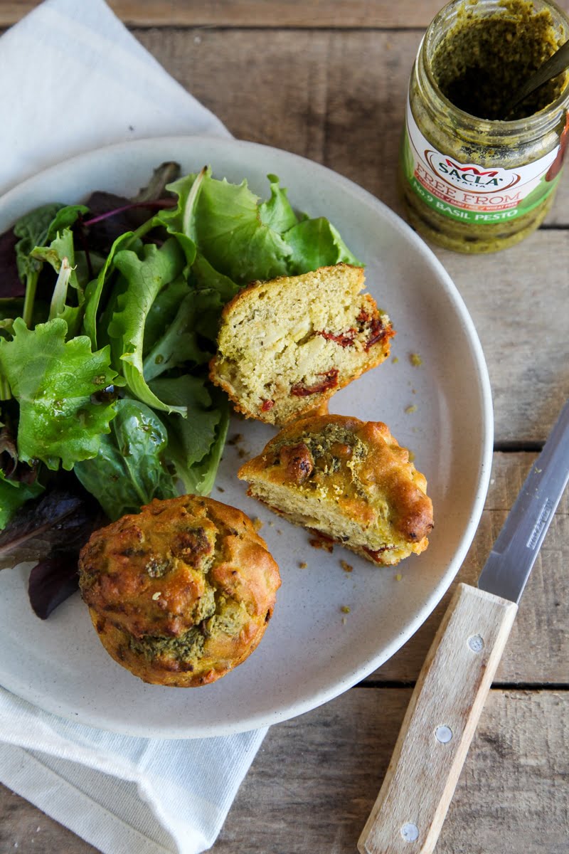 Savoury Pesto & Sun-Dried Tomato Muffins (Vegan + GF)