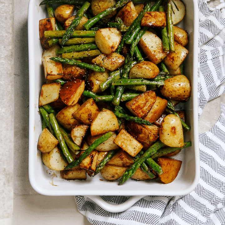 Balsamic Roasted New Potatoes with Asparagus - Wallflower Kitchen