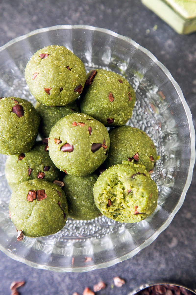 Matcha Mint Chocolate Chip Cookie Dough Bites