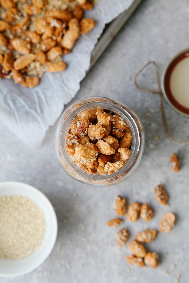 Easy Sesame Candied Peanuts (3 ingredients!)