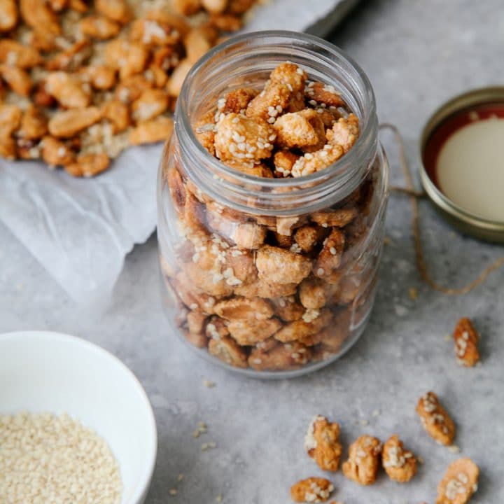Easy Sesame Candied Peanuts (3 ingredients!)