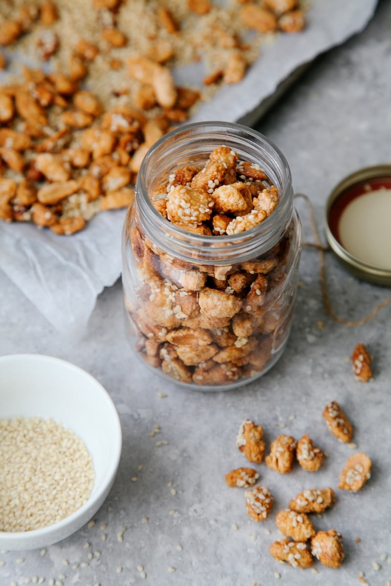 Easy Sesame Candied Peanuts (3 ingredients!)