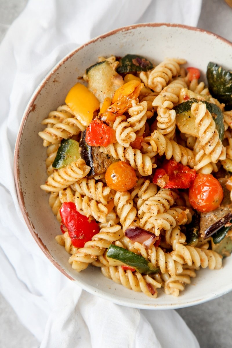 Veggie Pasta with Char-grilled Aubergine Pesto - Wallflower Kitchen