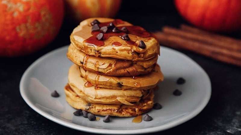 Vegan Pumpkin Pancakes with Chocolate Chips