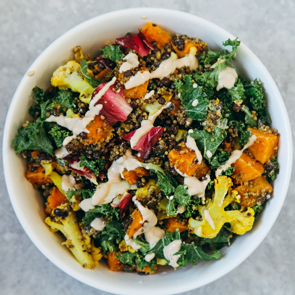 Vegan High Protein Salad with Creamy Tahini Dressing Wallflower Kitchen