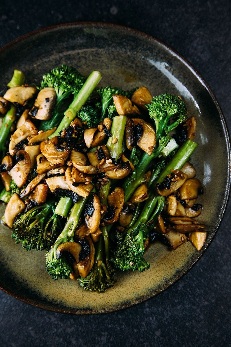Sautéed Tenderstem® with Garlic Balsamic Mushrooms #vegan #sides #recipe #vegetarian