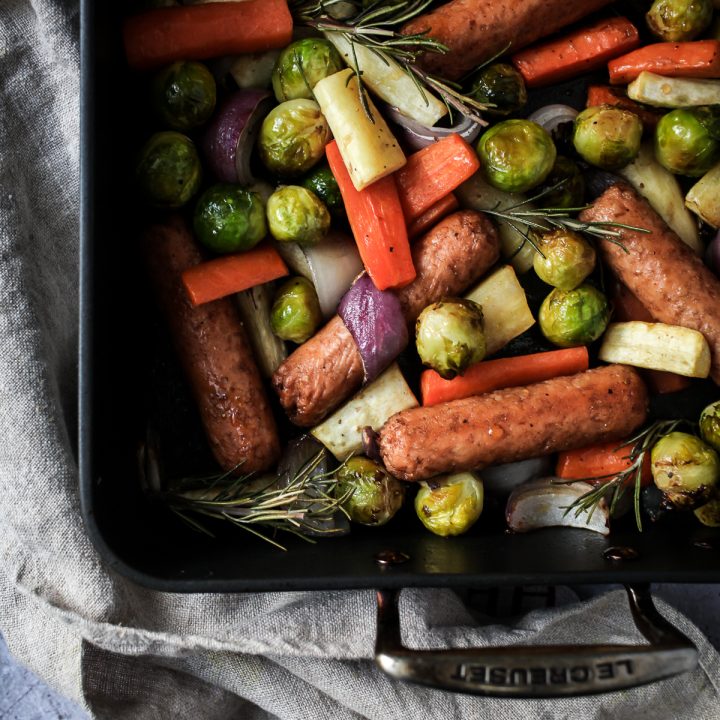 #Vegan Christmas Veg & Sausage Traybake