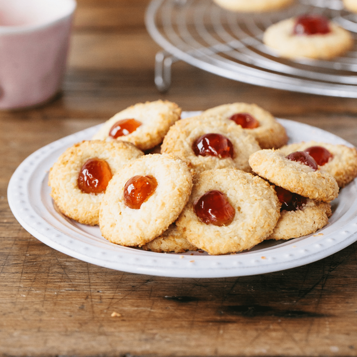 Vegan Melting Moment Biscuits - Dairy-free Coconut Cherry Cookies