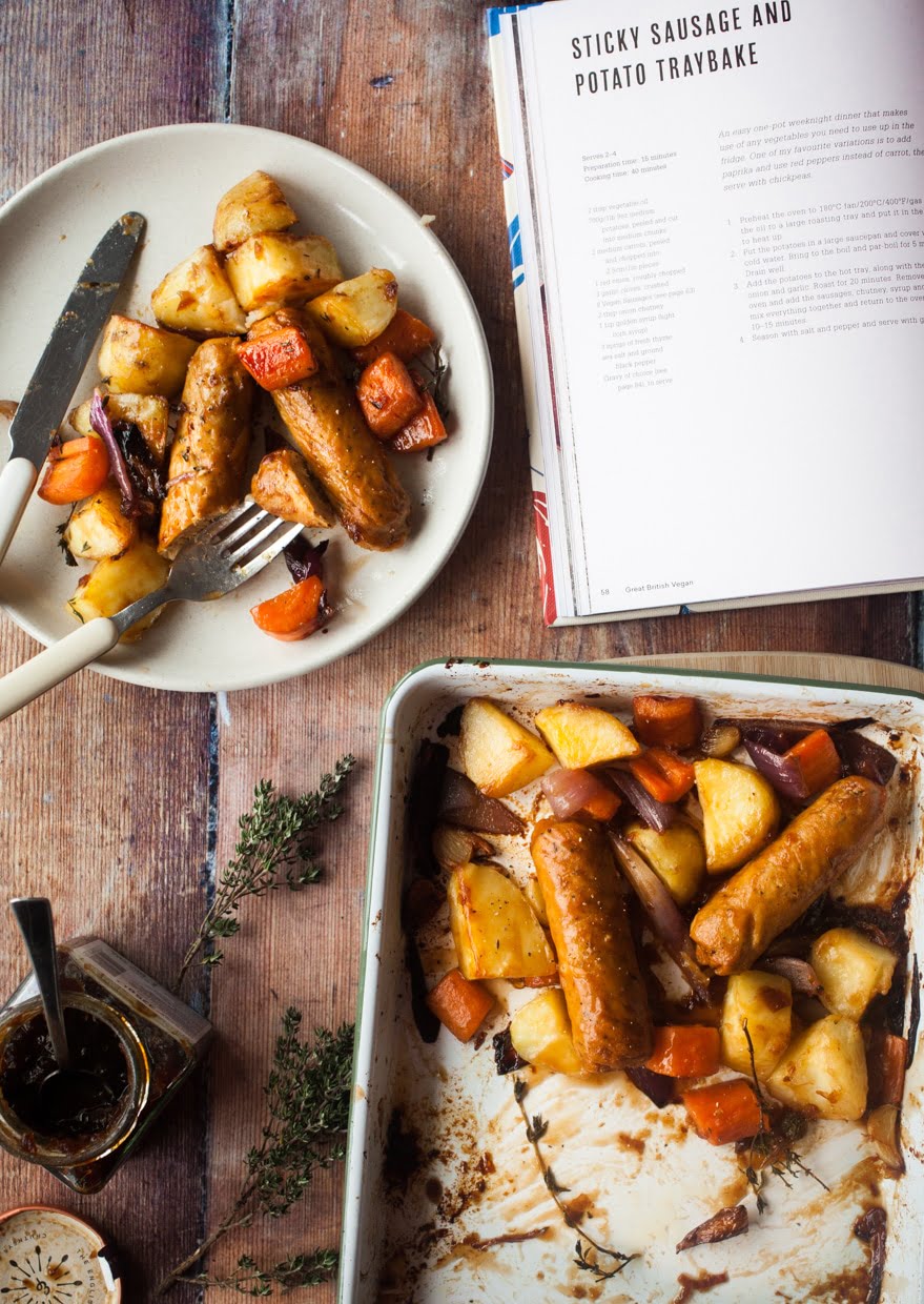 Sticky Veggie Sausage Traybake from Great British Vegan by Aimee Ryan