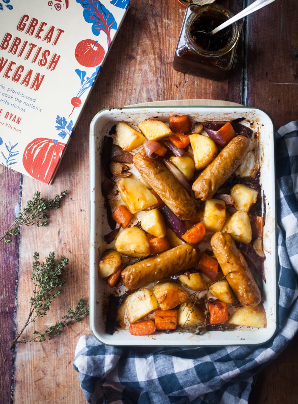 Sticky Sausage & Potato Traybake from Great British Vegan by Aimee Ryan